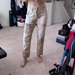 Pilcro Beige and Cream Patchwork Pants